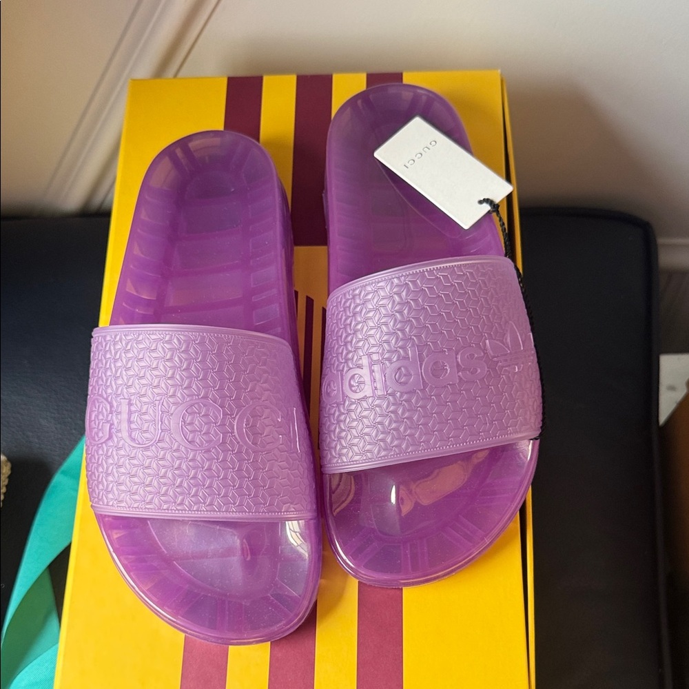Gucci Lavender Purple Jelly Logo Slide Sandals